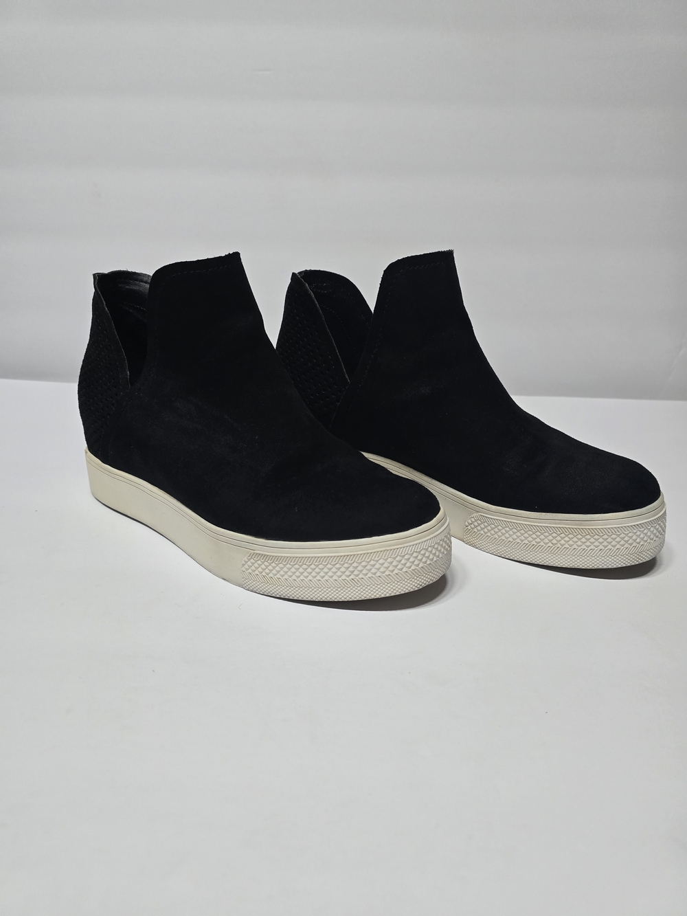 Black Suede Slip-On Platform Wedge Sneakers